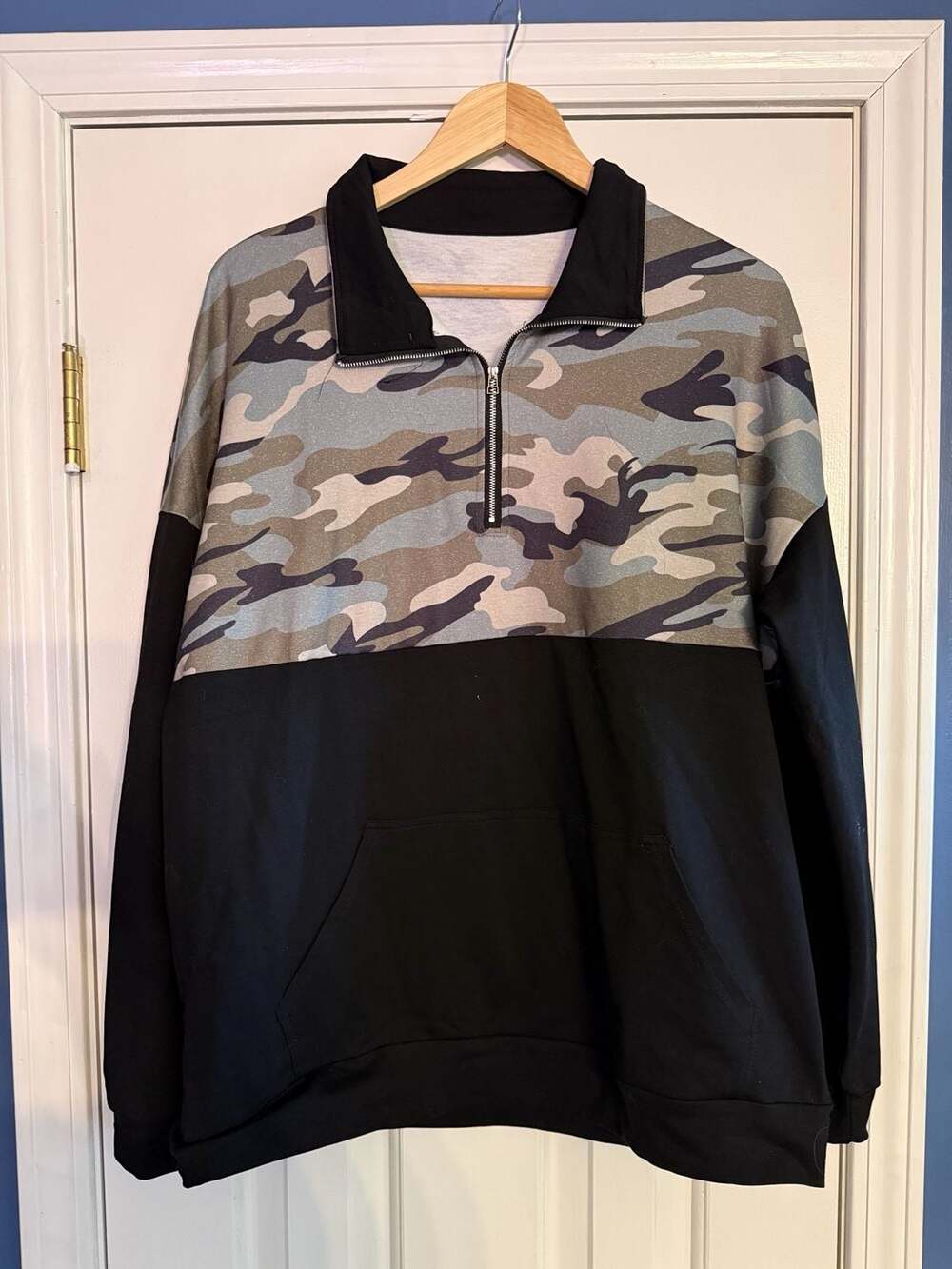 Unbranded Women's Quarter-Zip Colorblock Camo Pullover Sweatshirt